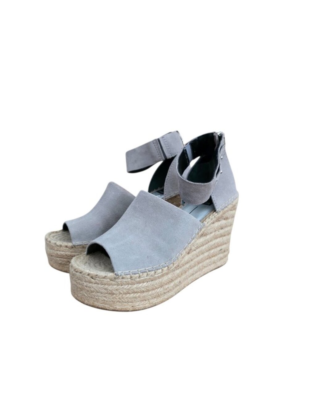 Dolce Vita Straw Suede Wedge Platform Espadrille Sandals Gray 8.5 New